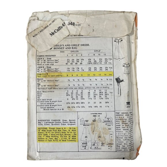 70s McCalls Laura Ashley 4548 Sewing Pattern Size 3 Girls Dress Bonnet Bag UNCUT - Picture 2 of 6